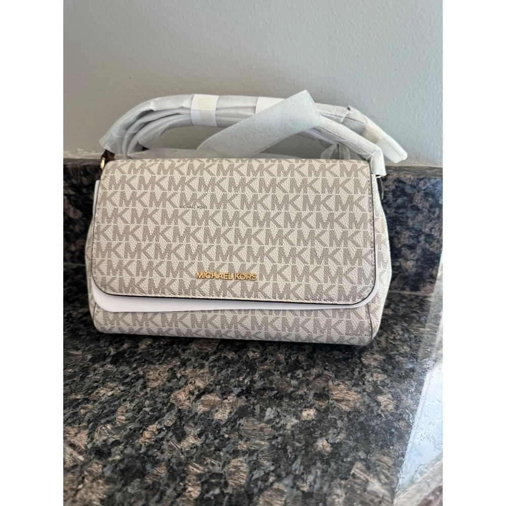Michael Kors Jet Set Travel Pouchette‎ Crossbody Bag Vanilla MK Signature purse